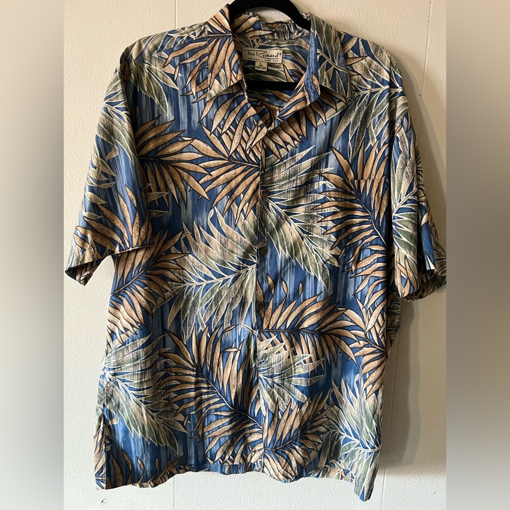 TORI RICHARD Hawaiian Cotton Tropical Palms Men's Shirt VINTAGE Made In Hawaii